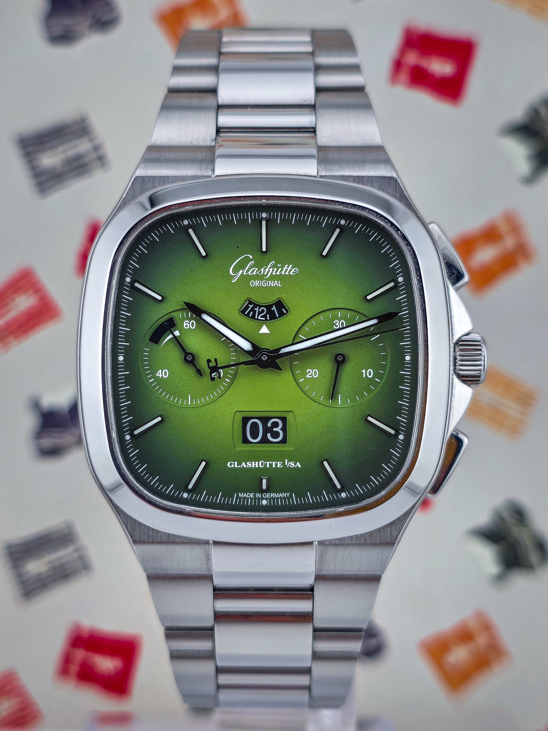 Glashütte Original Seventies Chronograph Fab Green Ref 1-37-02-09-02-70 Fullset